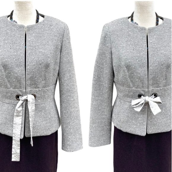 Worth Blazer Coat Size 10 Grey Herringbone - Picture 10 of 16